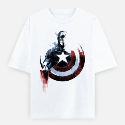 Captain America Watercolor Shield Art Oversized T-Shirt